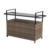 Outdoor Wicker Bar Cart,Patio Wine Serving Cart w/Wheels, Rolling