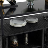 Outdoor Wicker Bar Cart,Patio Wine Serving Cart w/Wheels, Rolling