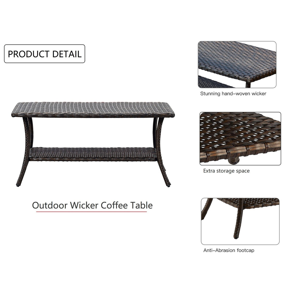 Outdoor Wicker Coffee Table, Patio Rattan Coffee Table