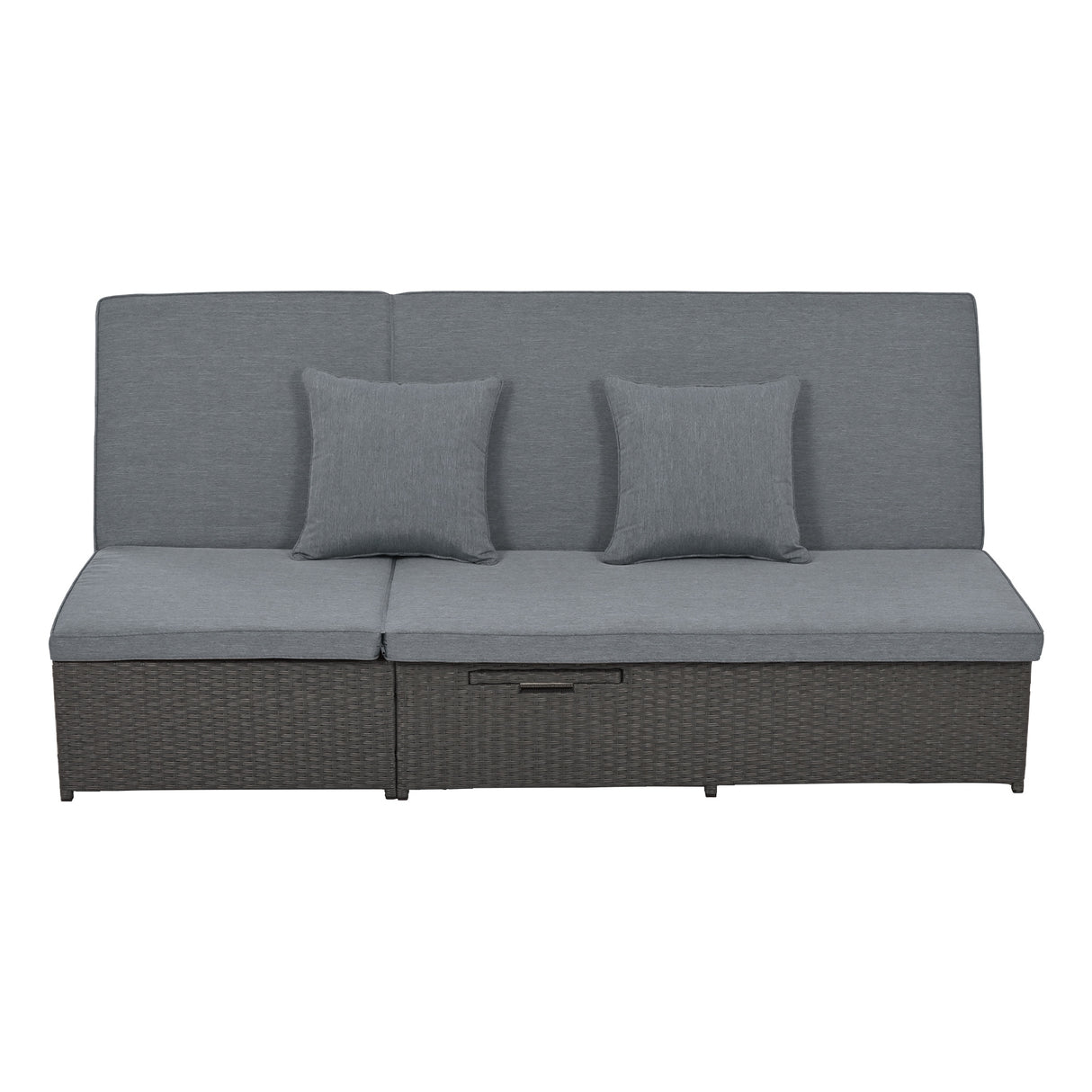 Outdoor Gray Wicker Double Chaise Lounge with Adjustable Backrest