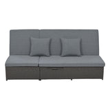 Outdoor Gray Wicker Double Chaise Lounge with Adjustable Backrest
