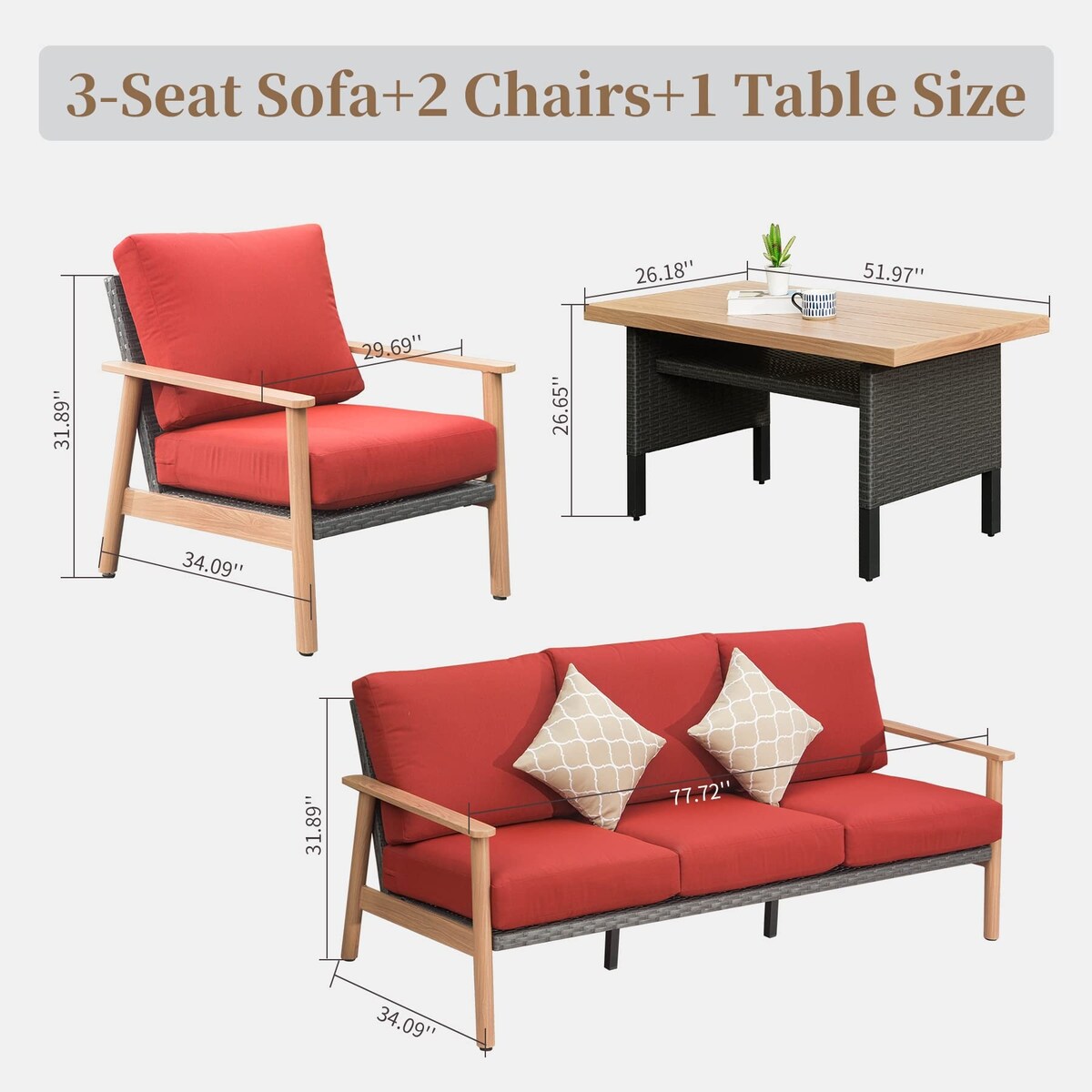 Outdoor Wicker Patio Furniture Sets 4 Pieces, All-Weather Aluminum Rattan Padded Sofa Patio Conversation Sets with 2 Pillows