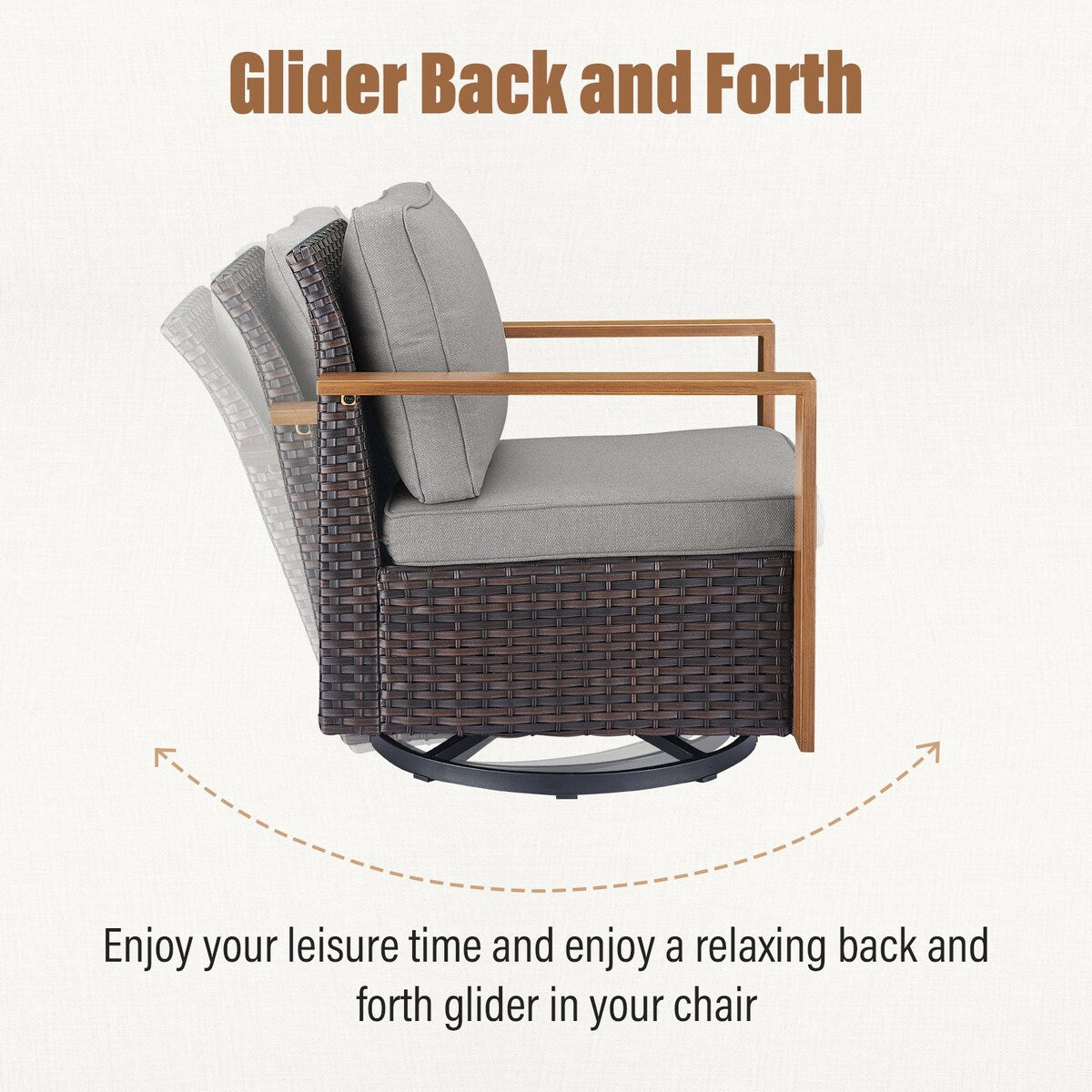 Gymojoy Outdoor Wicker Rattan Swivel Chair - Brown