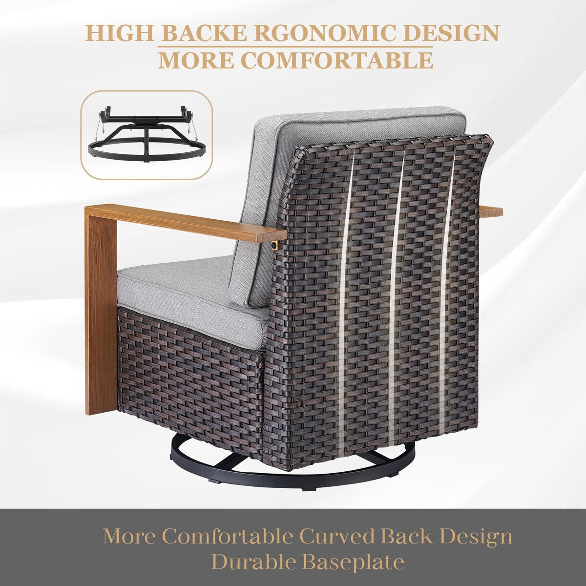 Gymojoy Outdoor Wicker Rattan Swivel Chair - Brown