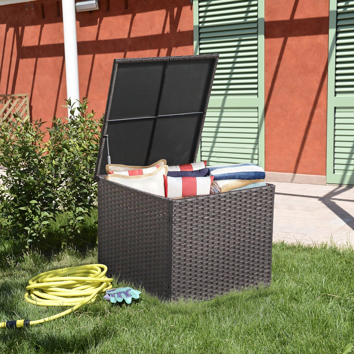Outdoor Wicker Storage Box 90 Gallon Resin Deck Box