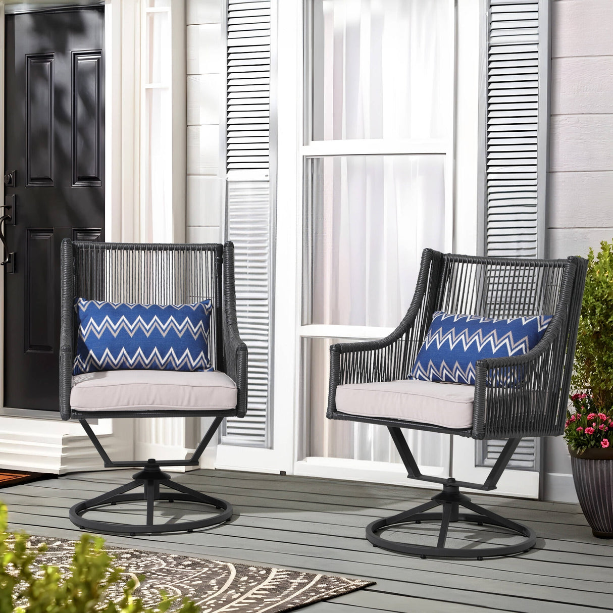 Outdoor Wicker Swivel Chairs with Cushion (Set of 2)