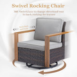 Outdoor Wicker Swivel Rocking Chairs - Brown
