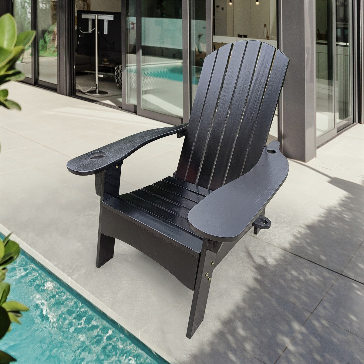 Outdoor Wood Adirondack Chair with Cup Holder