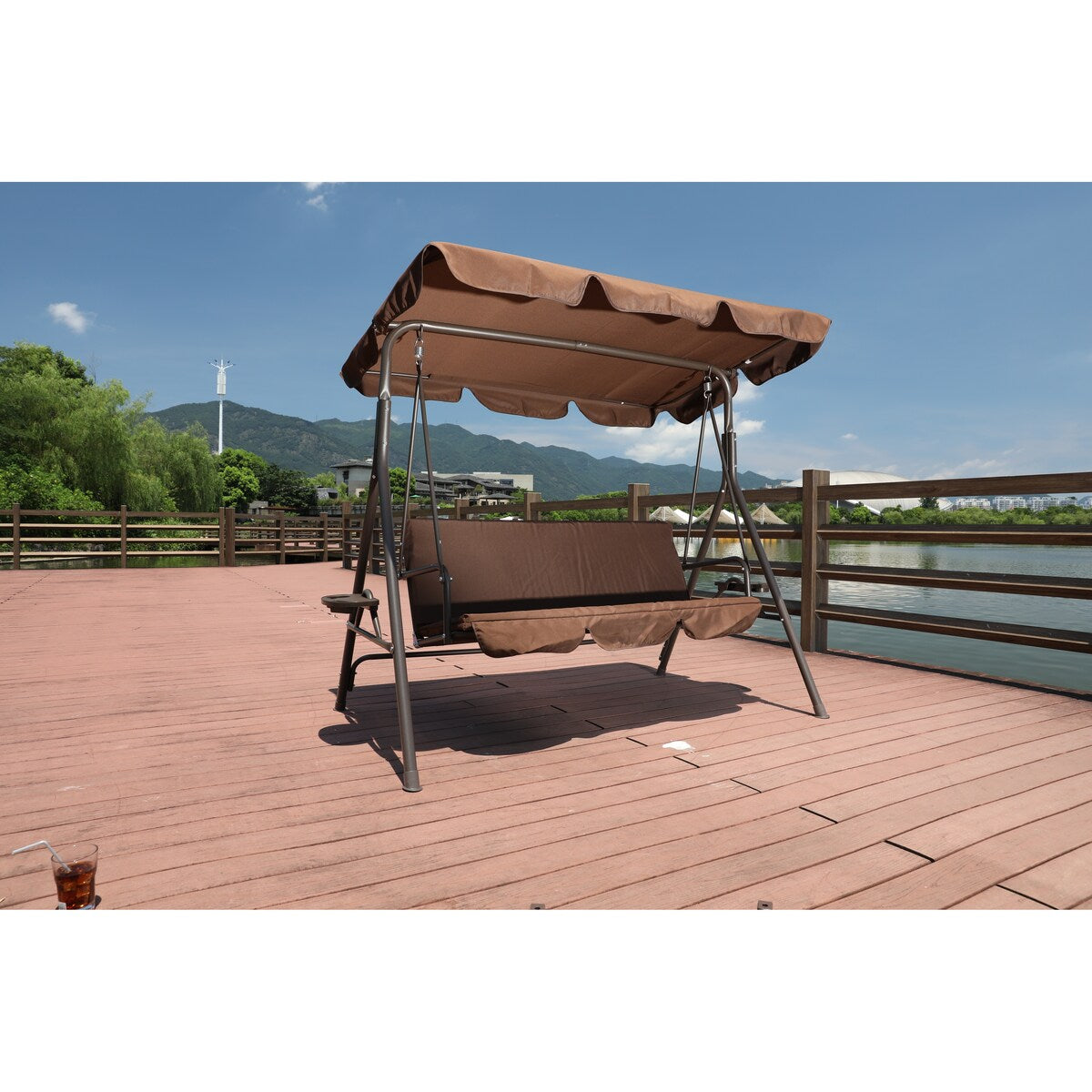 Outdoor Yard Swing chair with cushion , coffee