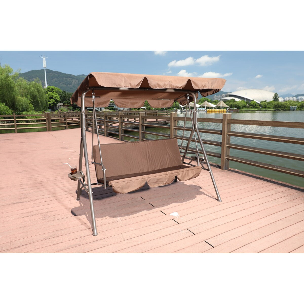 Outdoor Yard Swing chair with cushion , coffee