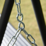 Outdoor hanging wooden porch swing with chain