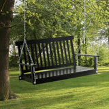 Outdoor hanging wooden porch swing with chain