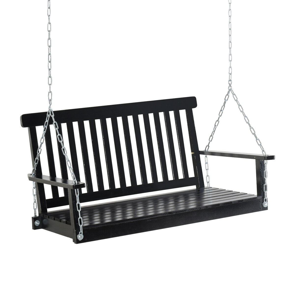 Outdoor hanging wooden porch swing with chain