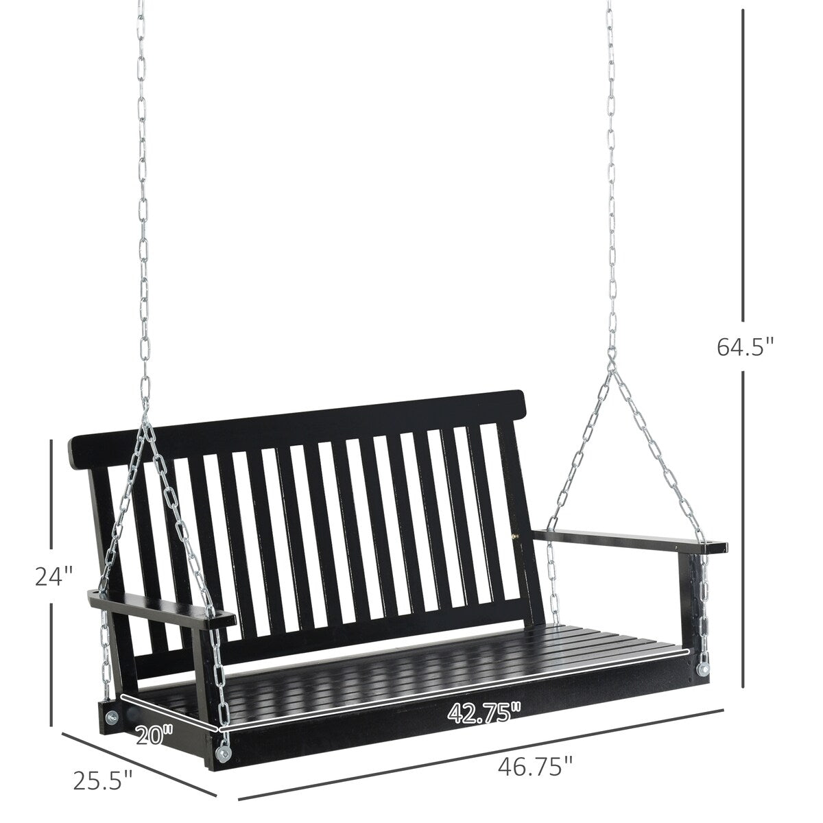 Outdoor hanging wooden porch swing with chain