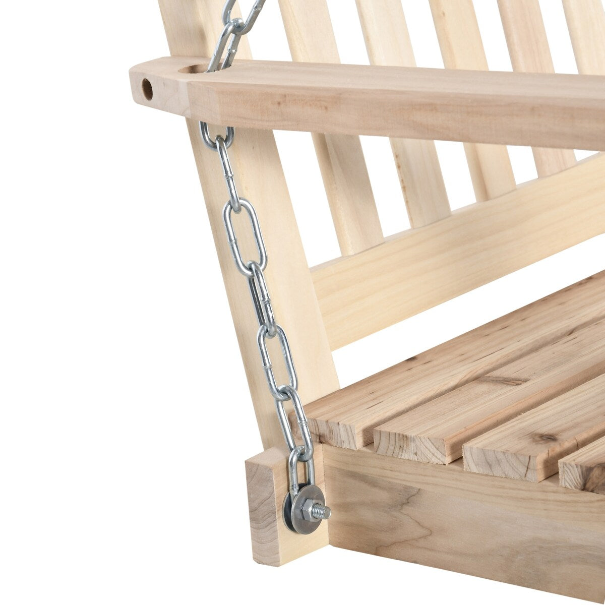 Outdoor hanging wooden porch swing with chain