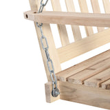 Outdoor hanging wooden porch swing with chain