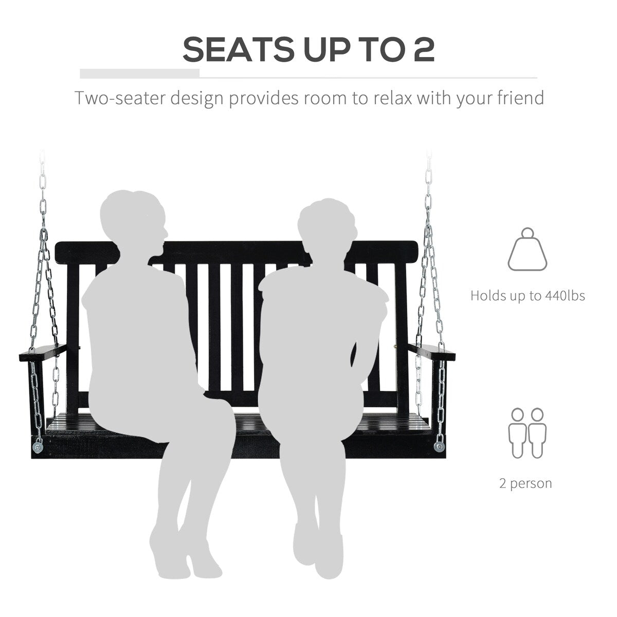 Outdoor hanging wooden porch swing with chain