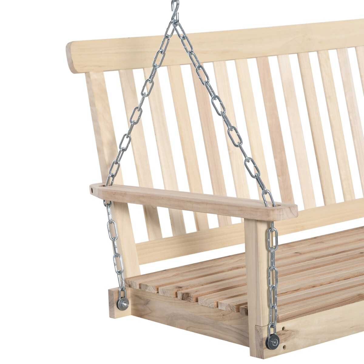 Outdoor hanging wooden porch swing with chain