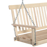 Outdoor hanging wooden porch swing with chain