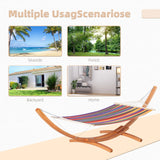 Outsunny 1-Person Hammock with Stand Set for Outside & Inside, 154" x 47" Wooden Frame, Cotton Fabric Bed, Safety Cords