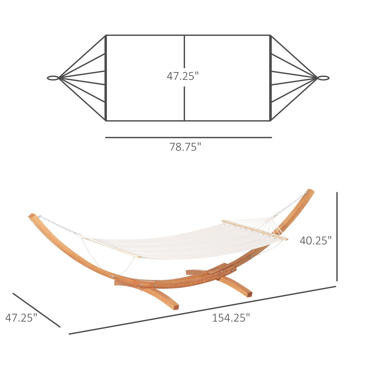 Outsunny 1-Person Hammock with Stand Set for Outside & Inside, 154" x 47" Wooden Frame, Cotton Fabric Bed, Safety Cords