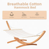 Outsunny 1-Person Hammock with Stand Set for Outside & Inside, 154" x 47" Wooden Frame, Cotton Fabric Bed, Safety Cords