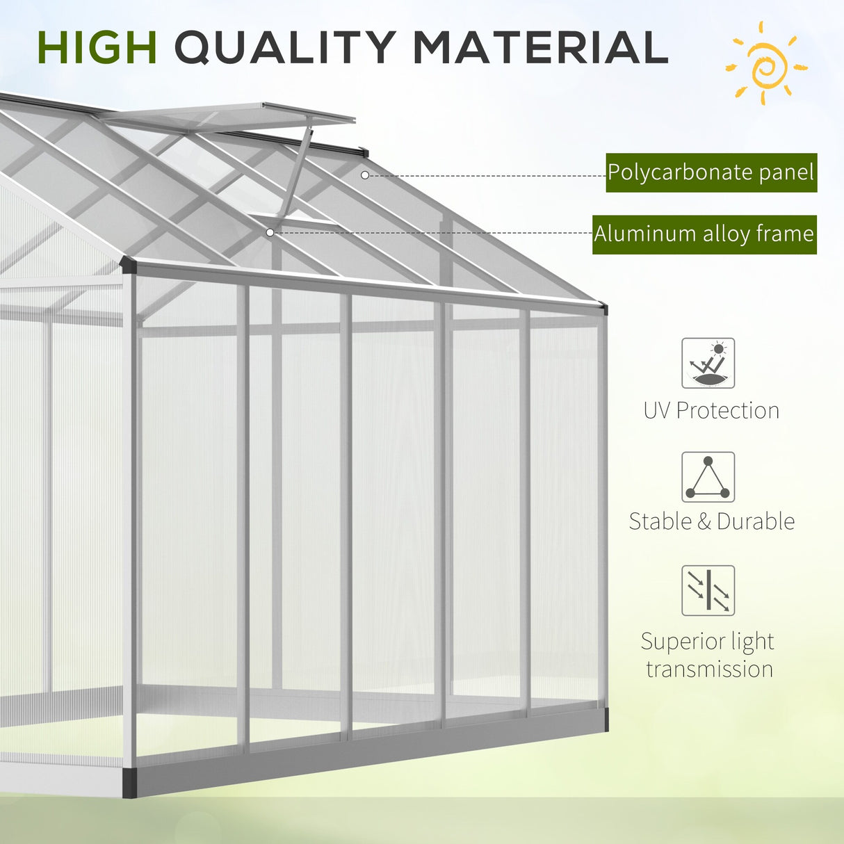 Outsunny 10' L x 6' W Polycarbonate Walk-In Greenhouse with Rooftop Vent & UV-Resistant Walls