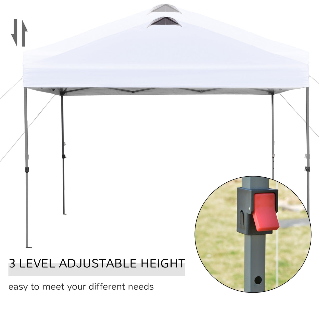 Outsunny 10' x 10' Pop Up Canopy Event Tent with 3-Level Adjustable Height, Top Vent Window Design and Easy Move Roller Bag