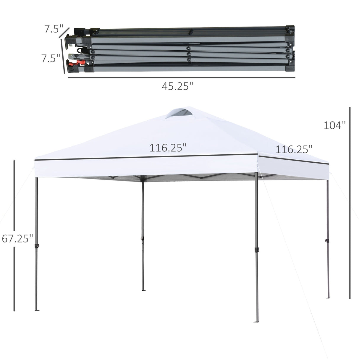 Outsunny 10' x 10' Pop Up Canopy Event Tent with 3-Level Adjustable Height, Top Vent Window Design and Easy Move Roller Bag