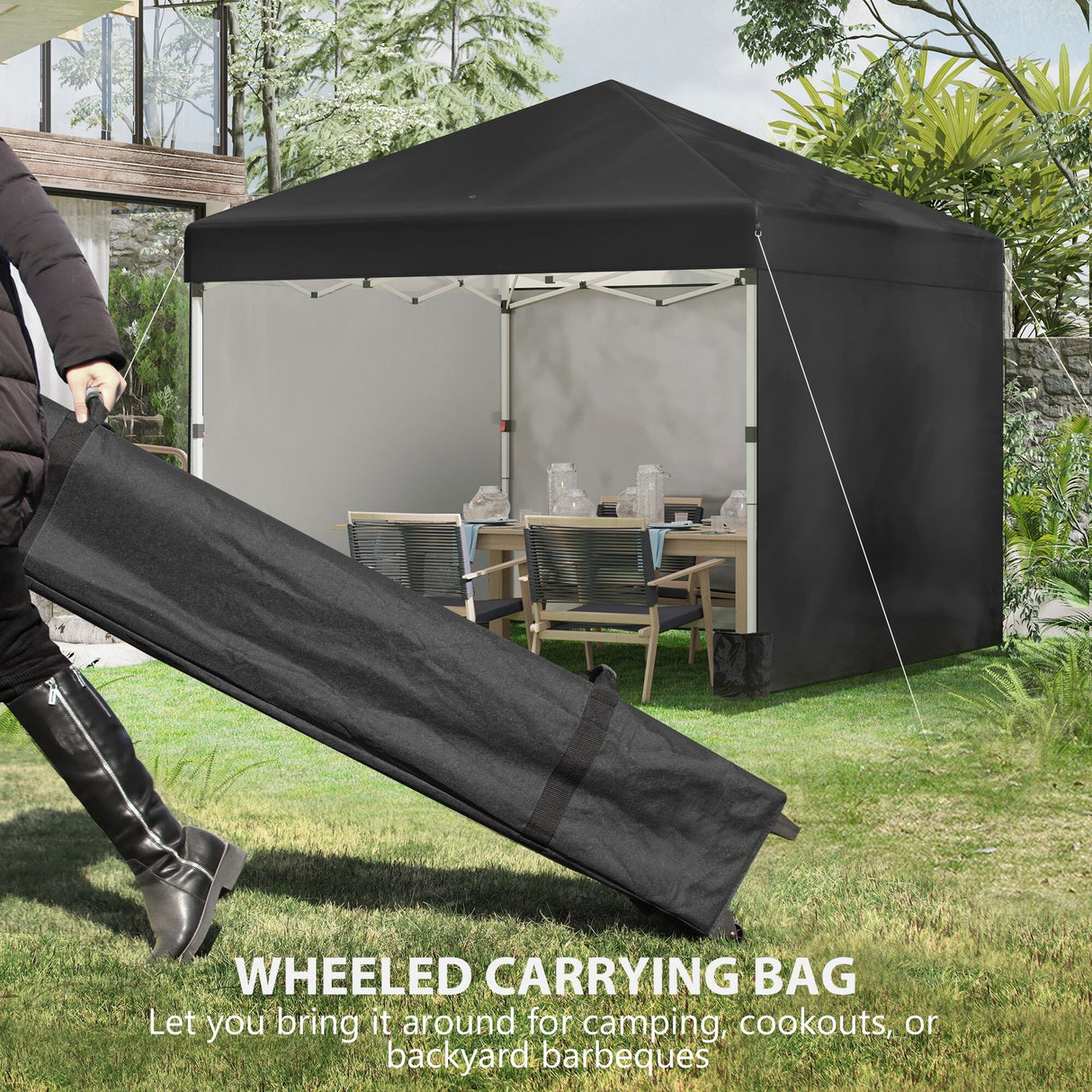 Outsunny 10' x 10' Pop Up Canopy with 3 Sidewalls, Leg Weight Bags and Carry Bag, Height Adjustable Party Tent