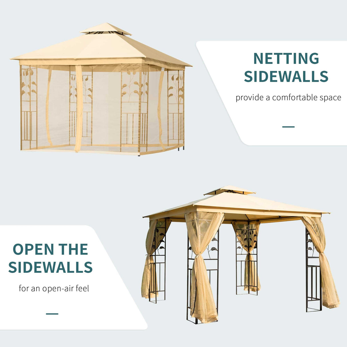 Outsunny 10' x 10' Steel Fabric Rectangle Outdoor Gazebo with Mesh Curtain Sidewalls