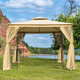 Outsunny 10' x 10' Steel Fabric Rectangle Outdoor Gazebo with Mesh Curtain Sidewalls