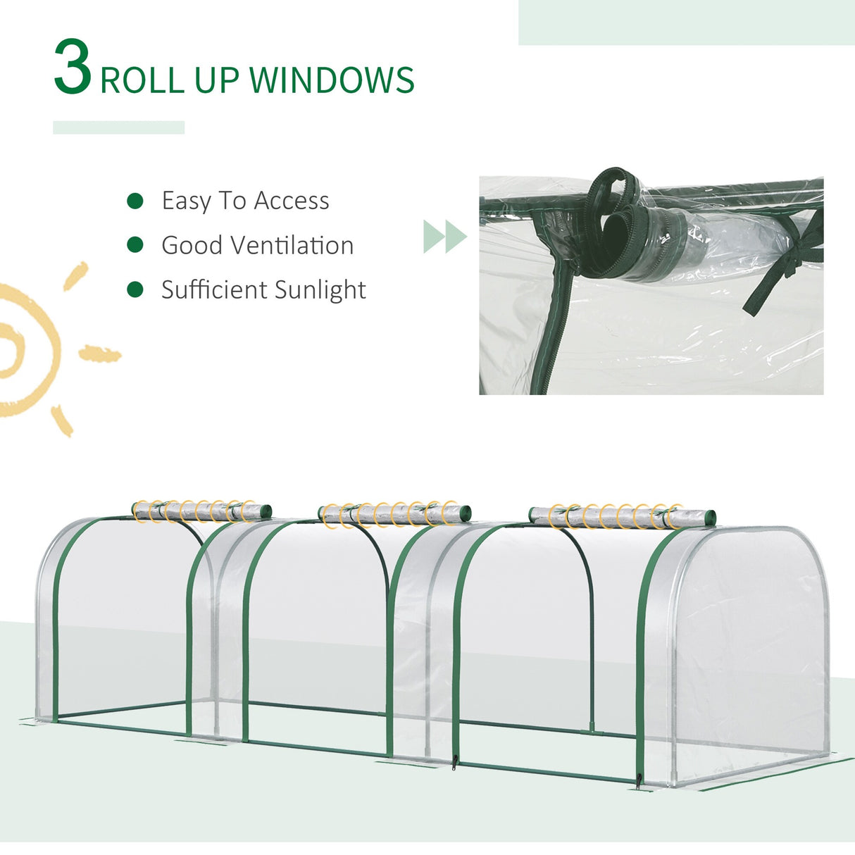Outsunny 10' x 3' x 2.5' Mini Greenhouse, Portable Tunnel Greenhouse with Roll-Up Zippered Doors, UV Waterproof Cover