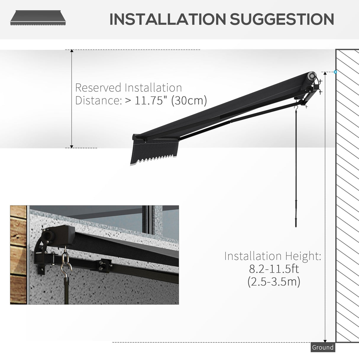 Outsunny 10' x 8' Retractable Awning, Patio Awning Sunshade Shelter with Manual Crank Handle