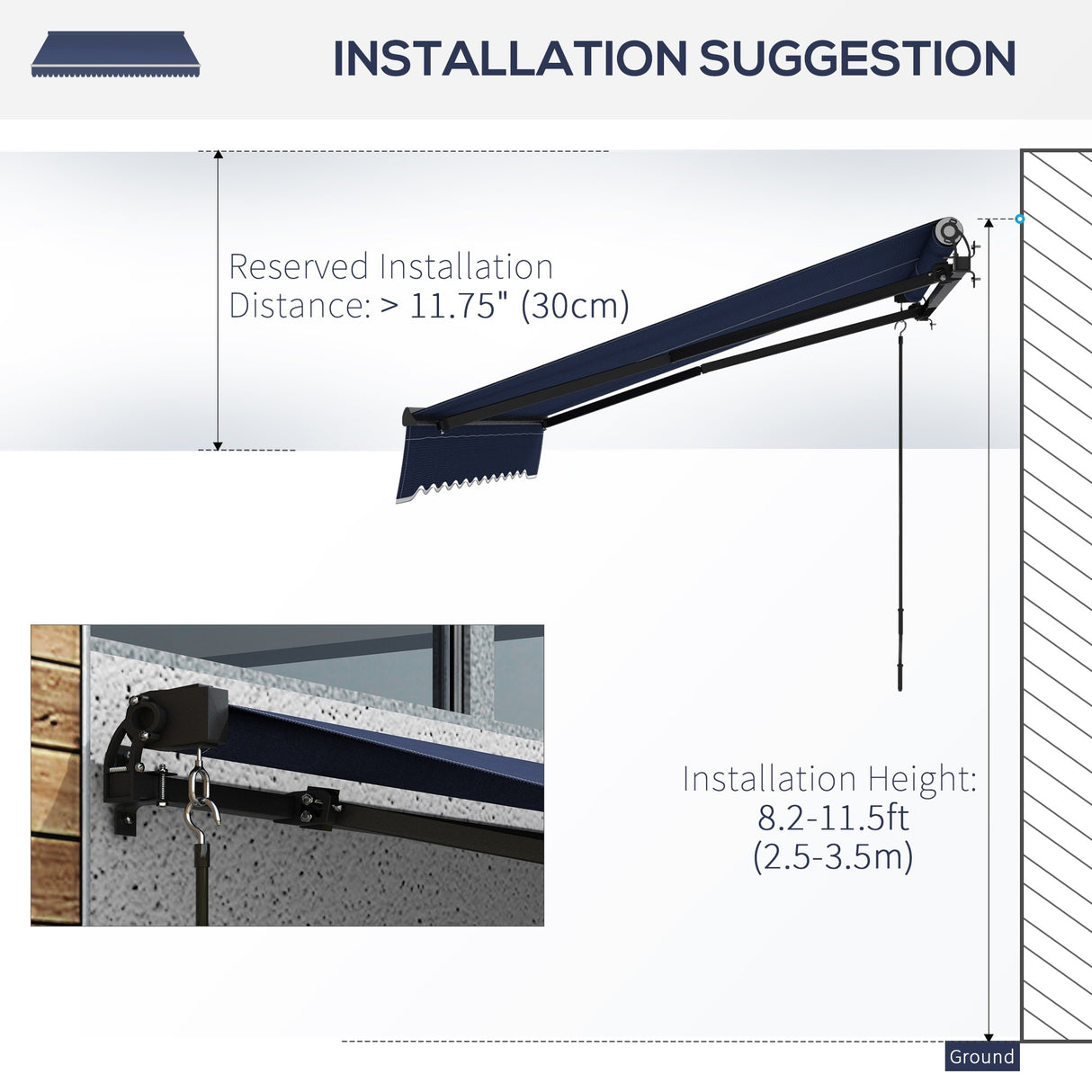 Outsunny 10' x 8' Retractable Awning, Patio Awning Sunshade Shelter with Manual Crank Handle