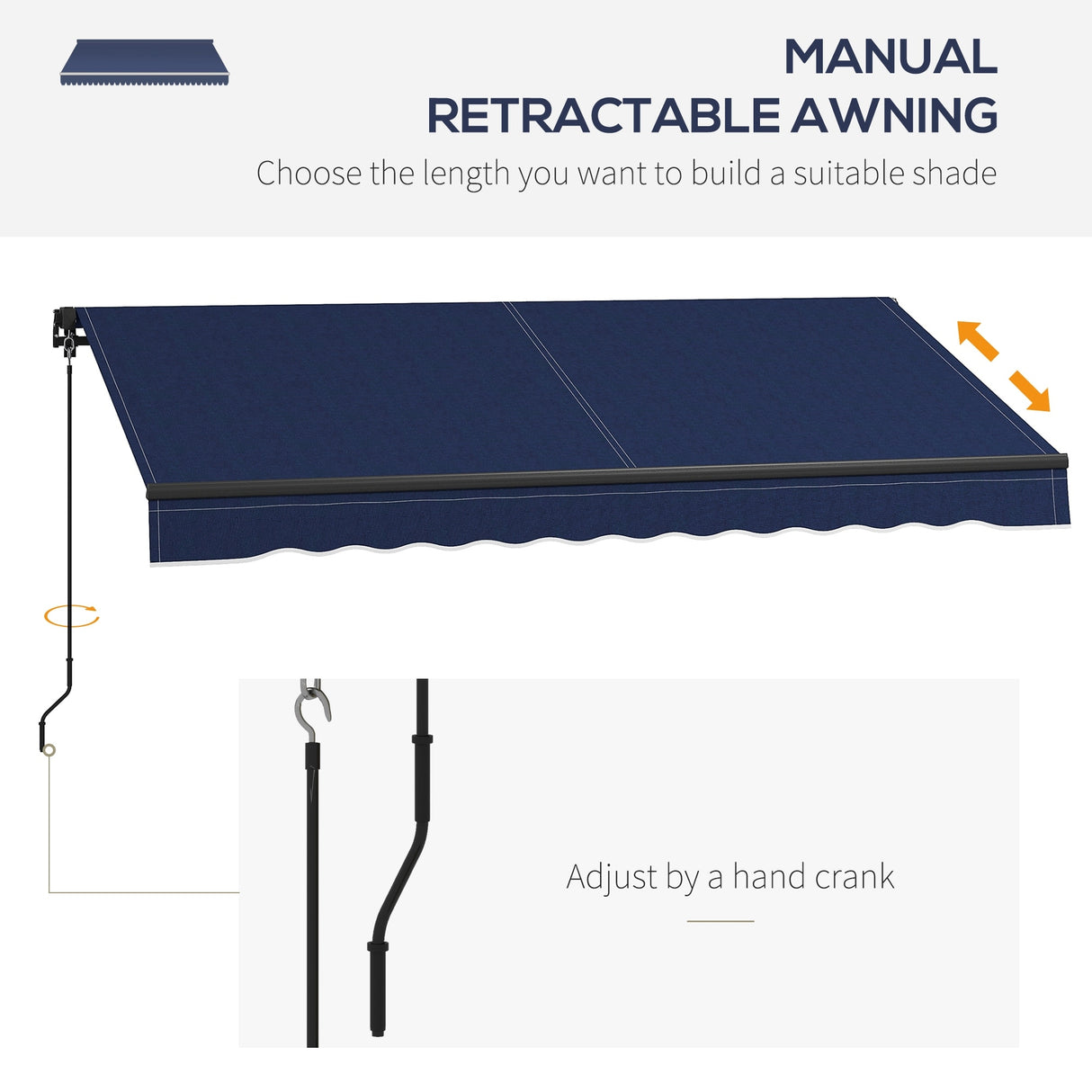 Outsunny 10' x 8' Retractable Awning, Patio Awning Sunshade Shelter with Manual Crank Handle