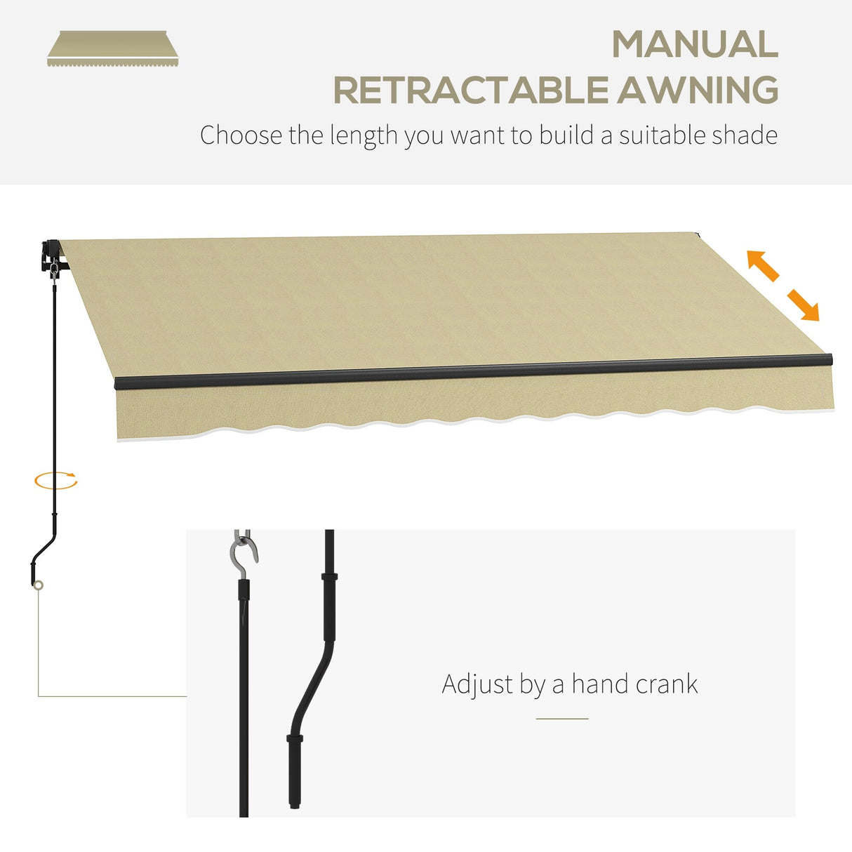 Outsunny 10' x 8' Retractable Awning, Patio Awning Sunshade Shelter with Manual Crank Handle