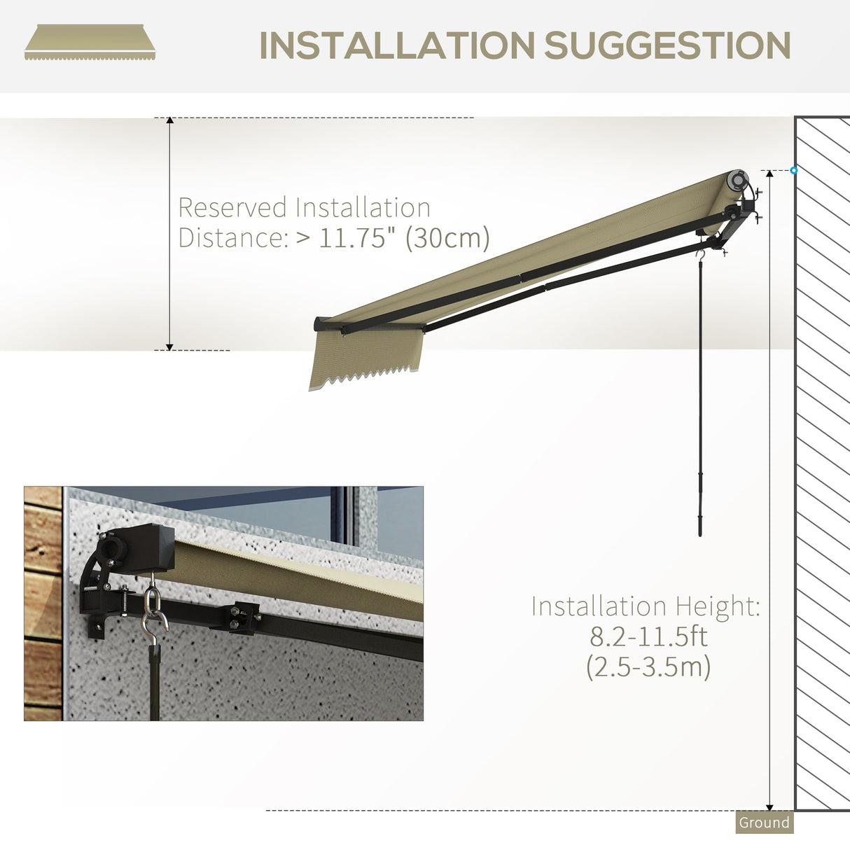 Outsunny 10' x 8' Retractable Awning, Patio Awning Sunshade Shelter with Manual Crank Handle