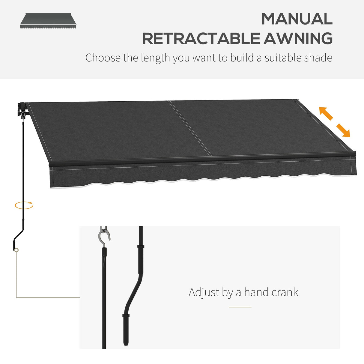Outsunny 10' x 8' Retractable Awning, Patio Awning Sunshade Shelter with Manual Crank Handle