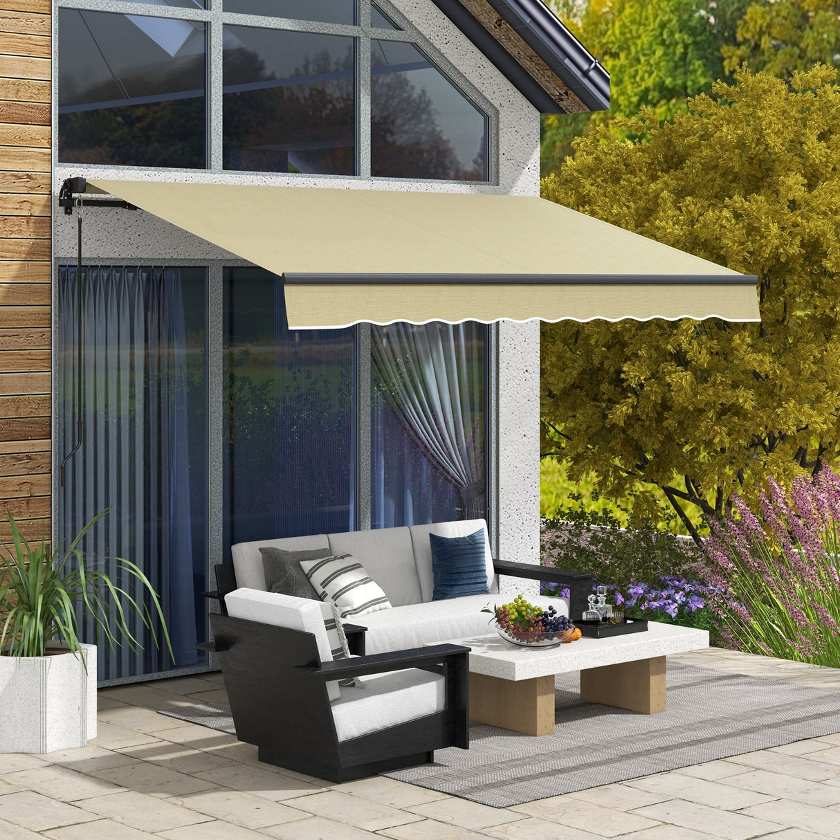 Outsunny 10' x 8' Retractable Awning, Patio Awning Sunshade Shelter with Manual Crank Handle