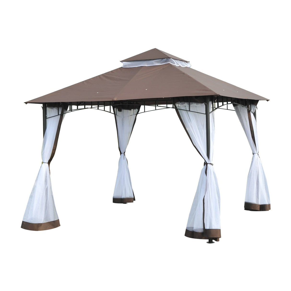 Outsunny 10'x10' Metal Outdoor Patio Gazebo Canopy Pavilion Grill Gazebo with Mesh Netting, and Double-Tier Roof
