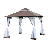 Outsunny 10'x10' Metal Outdoor Patio Gazebo Canopy Pavilion Grill Gazebo with Mesh Netting, and Double-Tier Roof