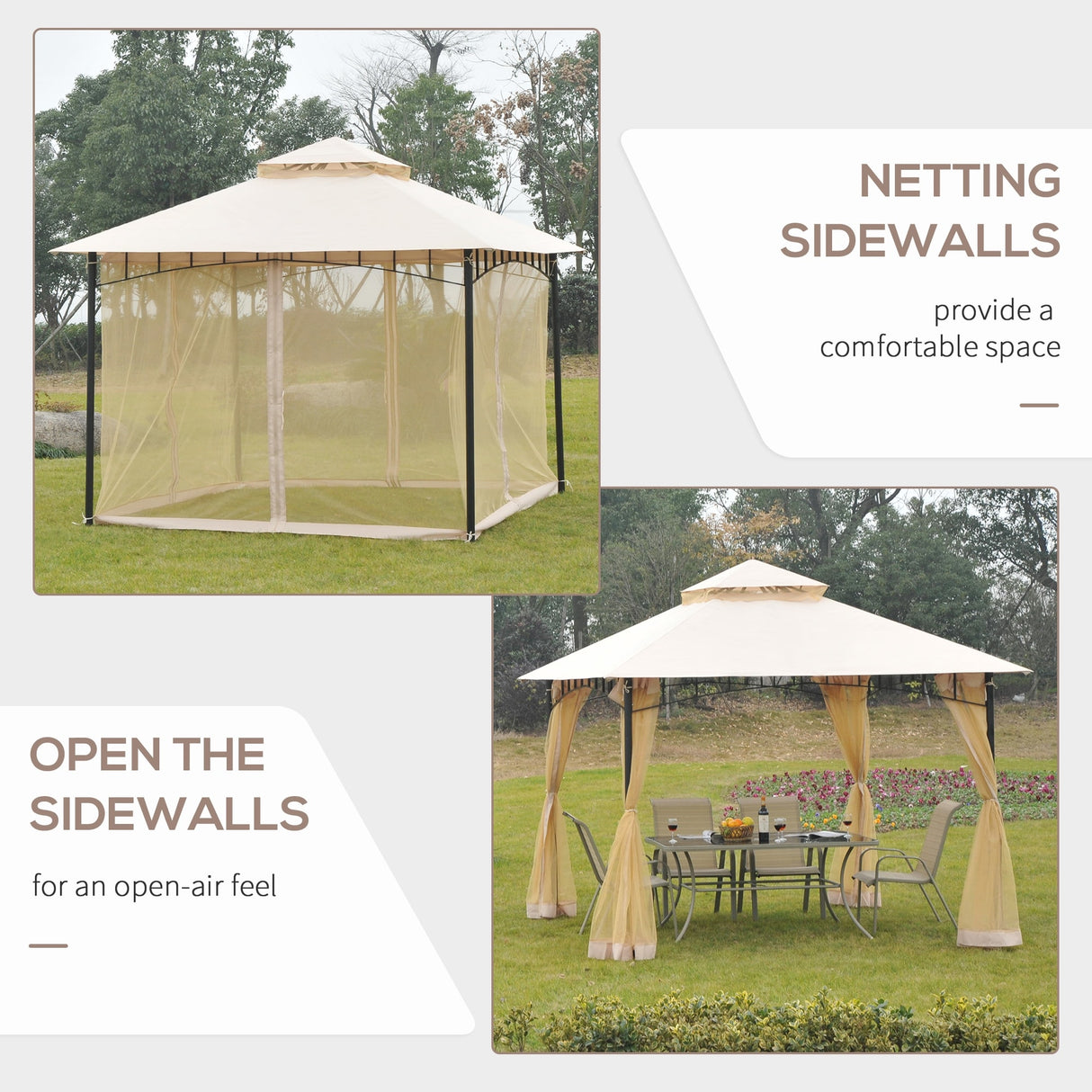 Outsunny 10'x10' Metal Outdoor Patio Gazebo Canopy Pavilion Grill Gazebo with Mesh Netting, and Double-Tier Roof