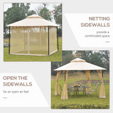 Outsunny 10'x10' Metal Outdoor Patio Gazebo Canopy Pavilion Grill Gazebo with Mesh Netting, and Double-Tier Roof