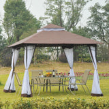 Outsunny 10'x10' Metal Outdoor Patio Gazebo Canopy Pavilion Grill Gazebo with Mesh Netting, and Double-Tier Roof