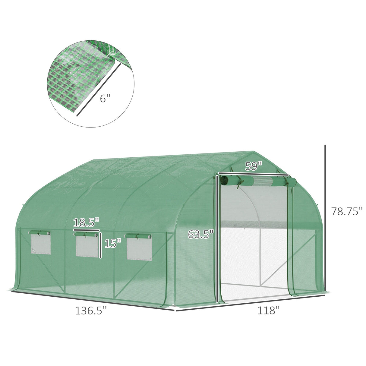 Outsunny 11.5' x 10' x 6.5' Walk-in Tunnel Greenhouse with Zippered Mesh Door, 7 Mesh Windows & Roll-up Sidewalls