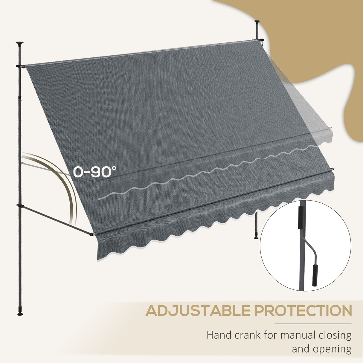 Outsunny 11.5' x 4' Manual Retractable Awning, Non-Screw Freestanding Patio Sun Shade Shelter with Support Pole Stand
