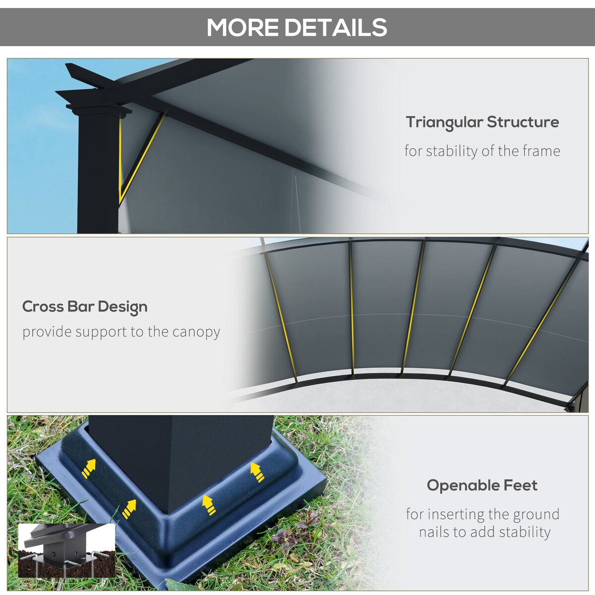Outsunny 11' x 11' Outdoor Retractable Pergola Canopy, Arched Sun Shade Shelter, Metal Frame Patio Canopy for Backyard, Garden