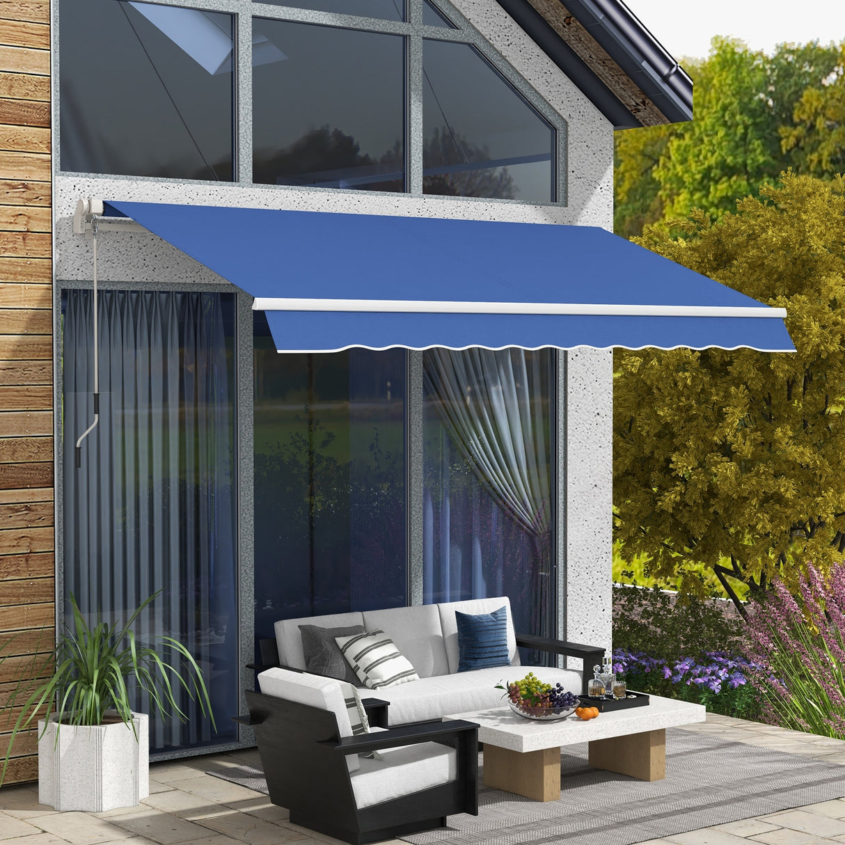 Outsunny 12' x 10' Retractable Awning Patio Awnings Sun Shade Shelter with Manual Crank Handle