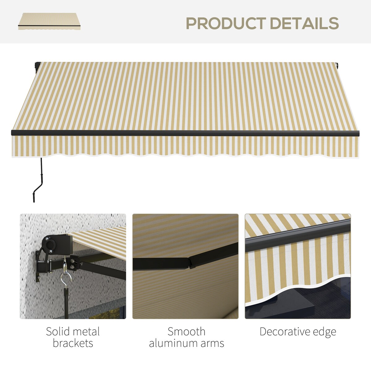 Outsunny 12' x 10' Retractable Awning, Patio Awning Sunshade Shelter with Manual Crank Handle, 280gsm UV Resistant Fabric and